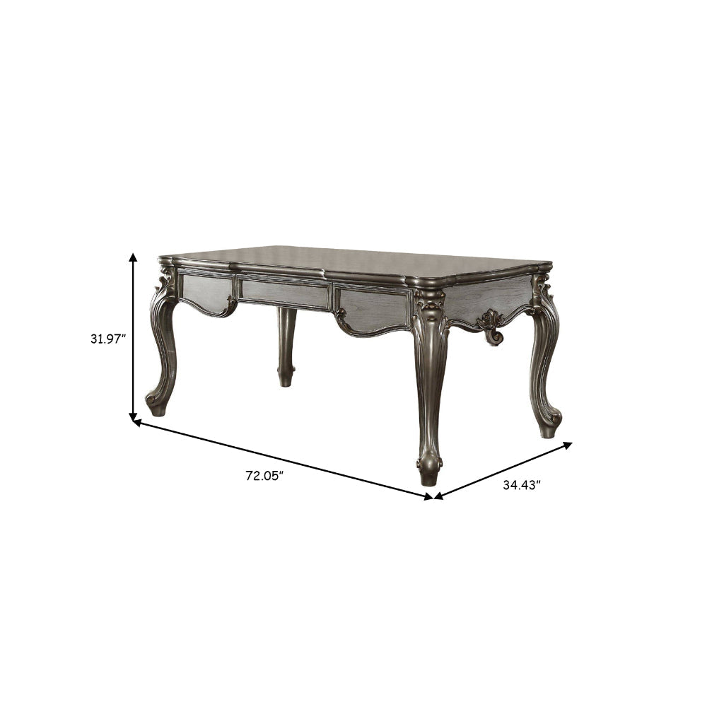 Three Drawer Executive Desk With Oversized Cabriole Legs Antique Silver AMF-92820