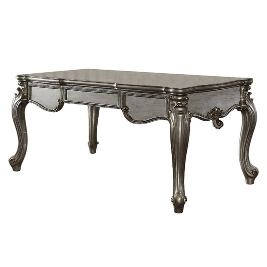 Three Drawer Executive Desk With Oversized Cabriole Legs, Antique Silver