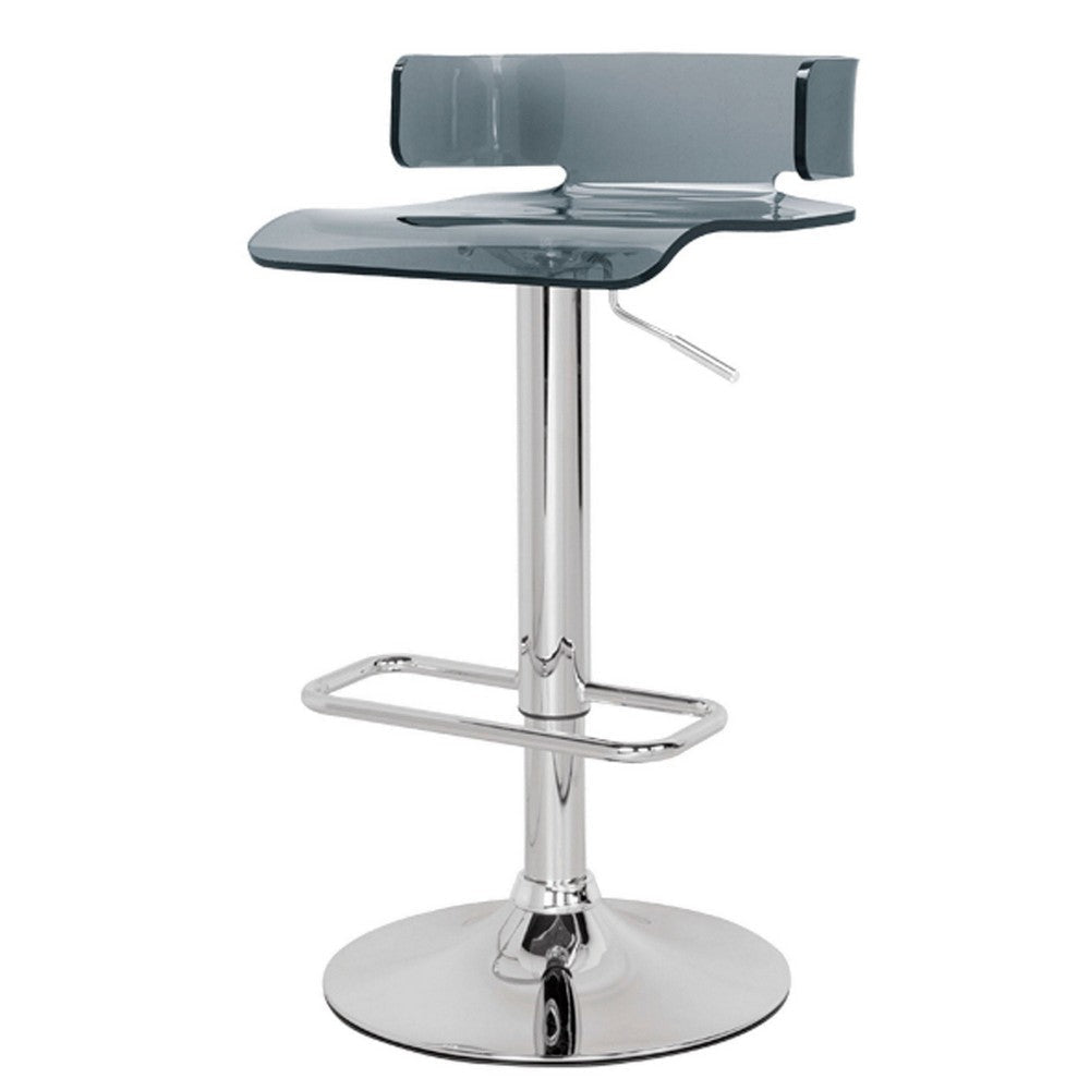 26 Inch Acrylic Adjustable Barstool Chrome Pedestal Base Gray AMF-96261