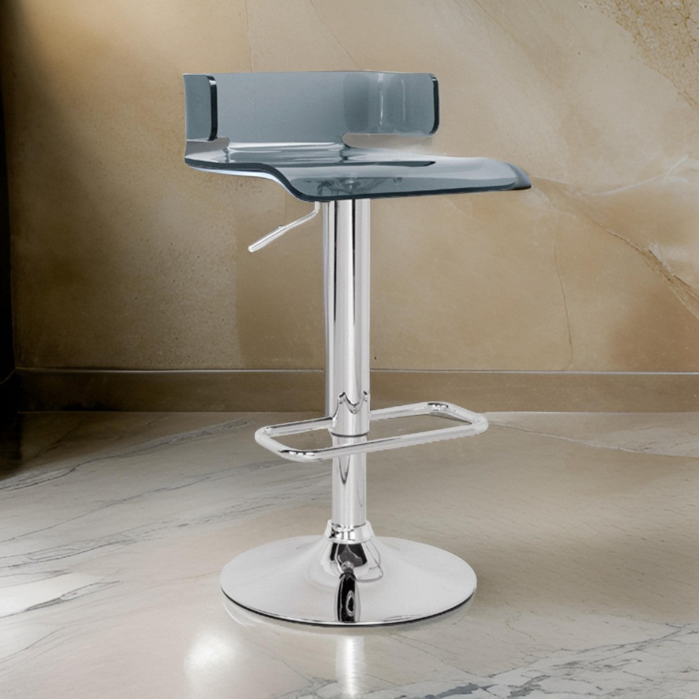 26 Inch Acrylic Adjustable Barstool, Chrome Pedestal Base, Gray