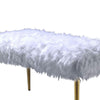 Modern Style Faux Fur Upholstered Metal Bench with Tapered Legs White and Gold AMF-96450