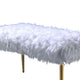 Modern Style Faux Fur Upholstered Metal Bench with Tapered Legs White and Gold AMF-96450