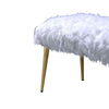 Modern Style Faux Fur Upholstered Metal Bench with Tapered Legs White and Gold AMF-96450