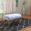 Modern Style Faux Fur Upholstered Metal Bench with Tapered Legs, White and Gold