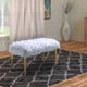 Modern Style Faux Fur Upholstered Metal Bench with Tapered Legs, White and Gold