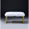 Modern Style Faux Fur Upholstered Bench with Geometrical Side Panels White and Gold AMF-96451