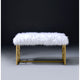 Modern Style Faux Fur Upholstered Bench with Geometrical Side Panels White and Gold AMF-96451