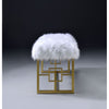 Modern Style Faux Fur Upholstered Bench with Geometrical Side Panels White and Gold AMF-96451