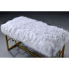 Modern Style Faux Fur Upholstered Bench with Geometrical Side Panels White and Gold AMF-96451