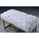 Modern Style Faux Fur Upholstered Bench with Geometrical Side Panels White and Gold AMF-96451