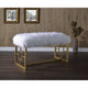 Modern Style Faux Fur Upholstered Bench with Geometrical Side Panels White and Gold AMF-96451