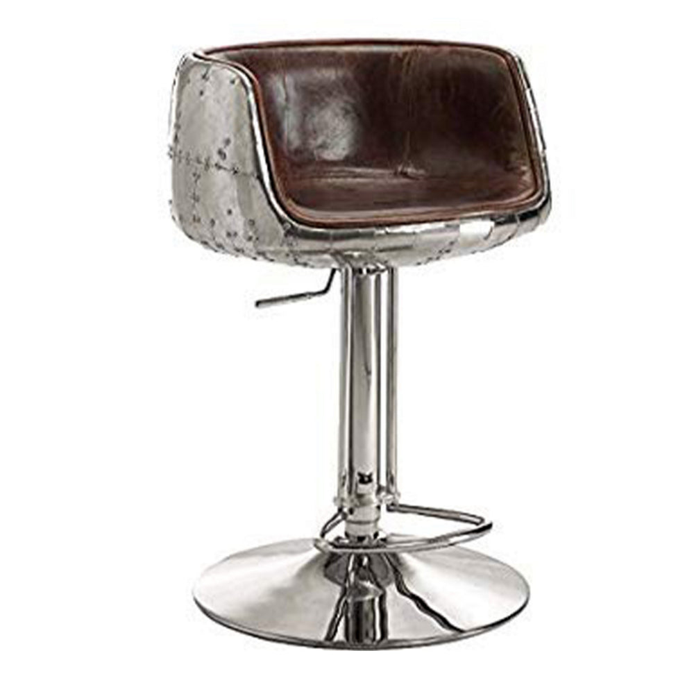 Comfy Adjustable Stool with Swivel, Vintage Brown & Silver By ACME