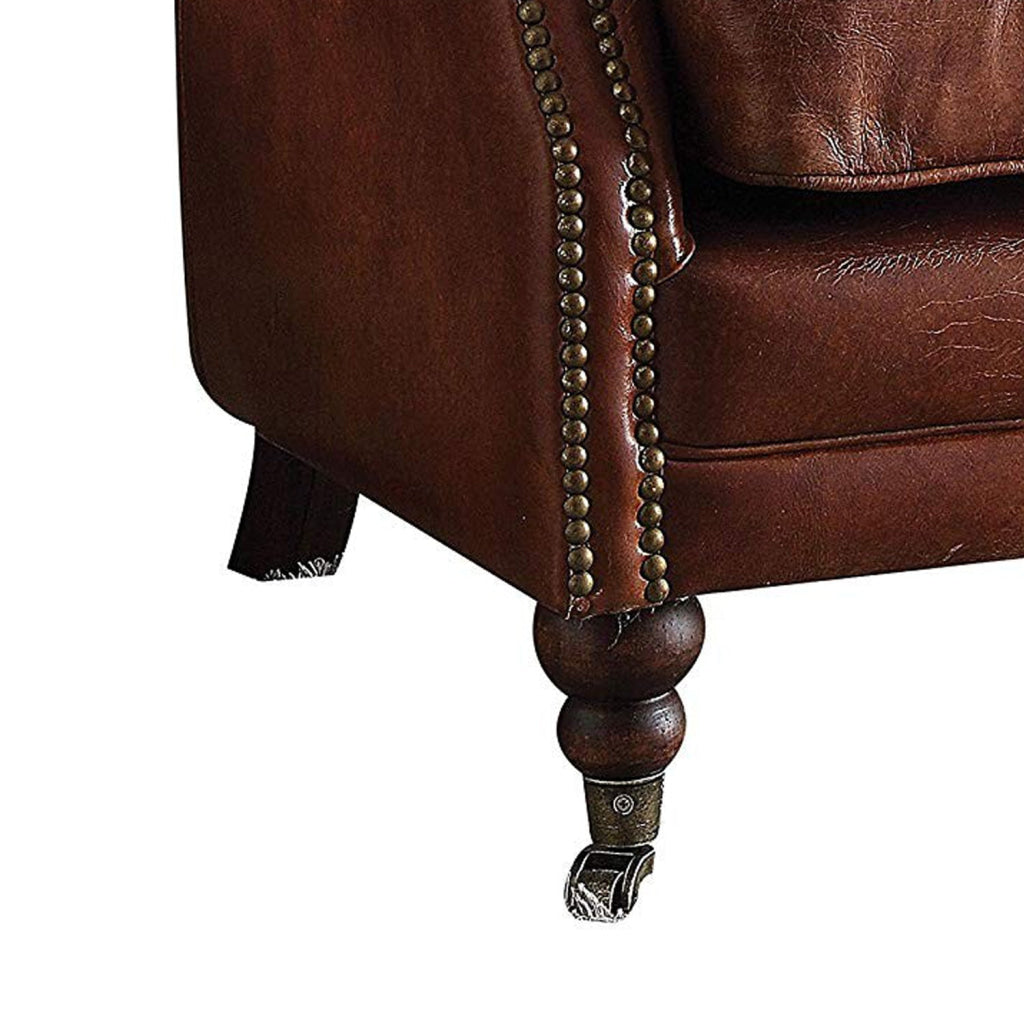 Leather Upholstered Accent Chair With Nail head Trim Dark Brown AMF-96679