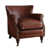 Leather Upholstered Accent Chair With Nail head Trim, Dark Brown