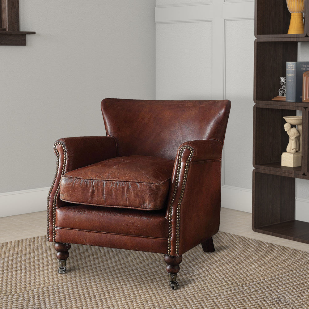 Accent Chair | Leather | Nailhead Trim | Dark Brown