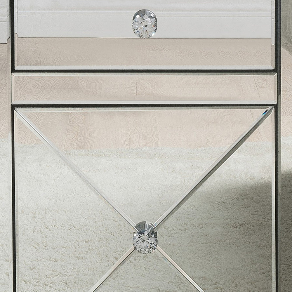 Wood & Mirror Nightstand with Crystal Inserts, Silver