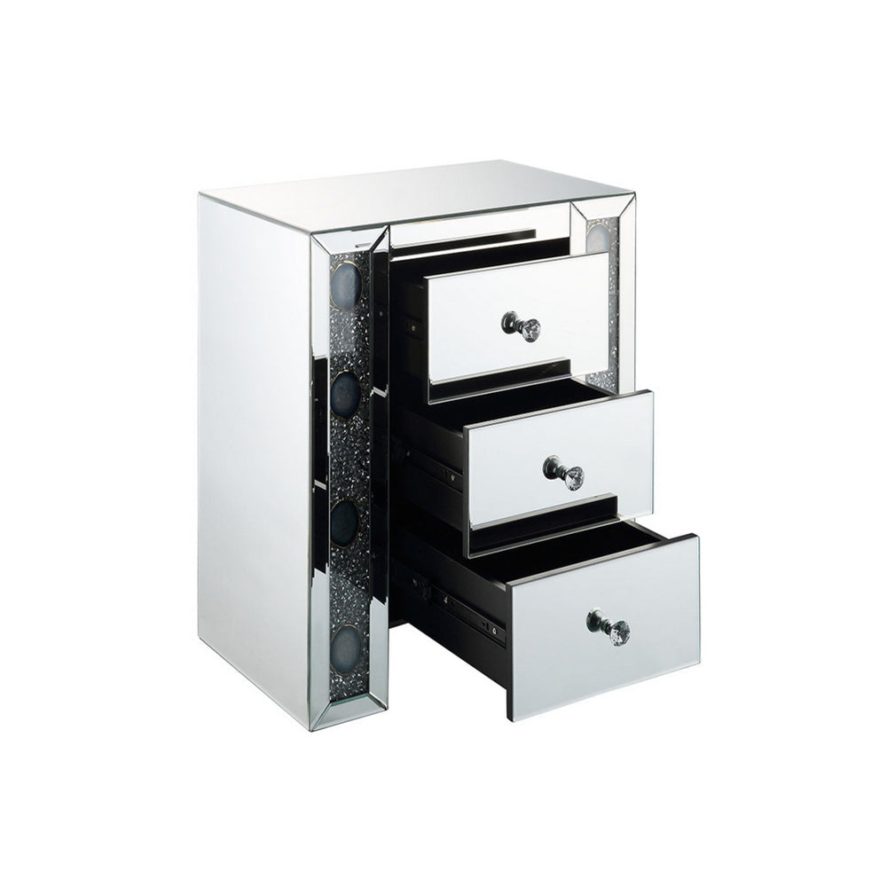 Nightstand | Wood & Mirror | Agate Inserts | Silver