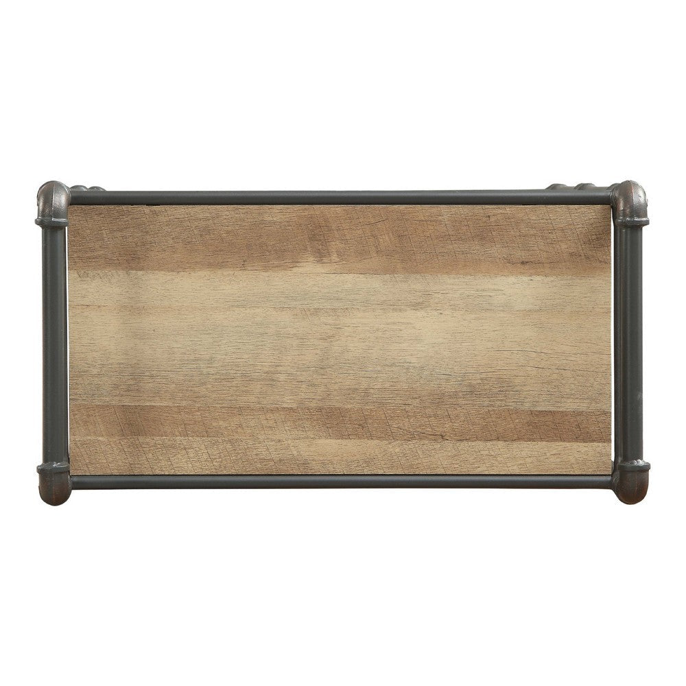 Three Tier Metal Bookshelf With Wooden Shelves Oak Brown & Gray AMF-97163