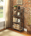 Three Tier Metal Bookshelf With Wooden Shelves, Oak Brown & Gray