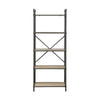 Five Tier Metal Bookshelf With Wooden Shelves Oak Brown & Gray AMF-97164