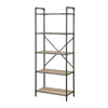 Five Tier Metal Bookshelf With Wooden Shelves, Oak Brown & Gray