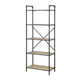 Five Tier Metal Bookshelf With Wooden Shelves, Oak Brown & Gray