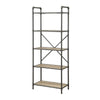 Five Tier Metal Bookshelf With Wooden Shelves Oak Brown & Gray AMF-97164