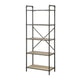 Five Tier Metal Bookshelf With Wooden Shelves Oak Brown & Gray AMF-97164