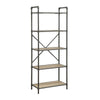 Five Tier Metal Bookshelf With Wooden Shelves, Oak Brown & Gray