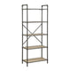 Five Tier Metal Bookshelf With Wooden Shelves, Oak Brown & Gray