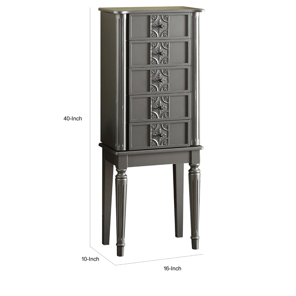 Wood Jewelry Armoire With 5 Drawers in Silver