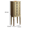 5 Drawer Wooden Jewelry Armoire with Knobs and Fluted Turned Legs, Gold