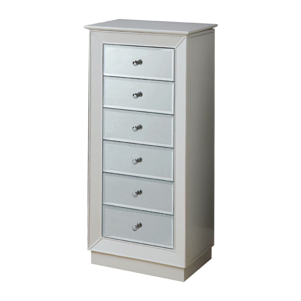 6 Drawers Jewelry Armoire Having with Mirror Front, White