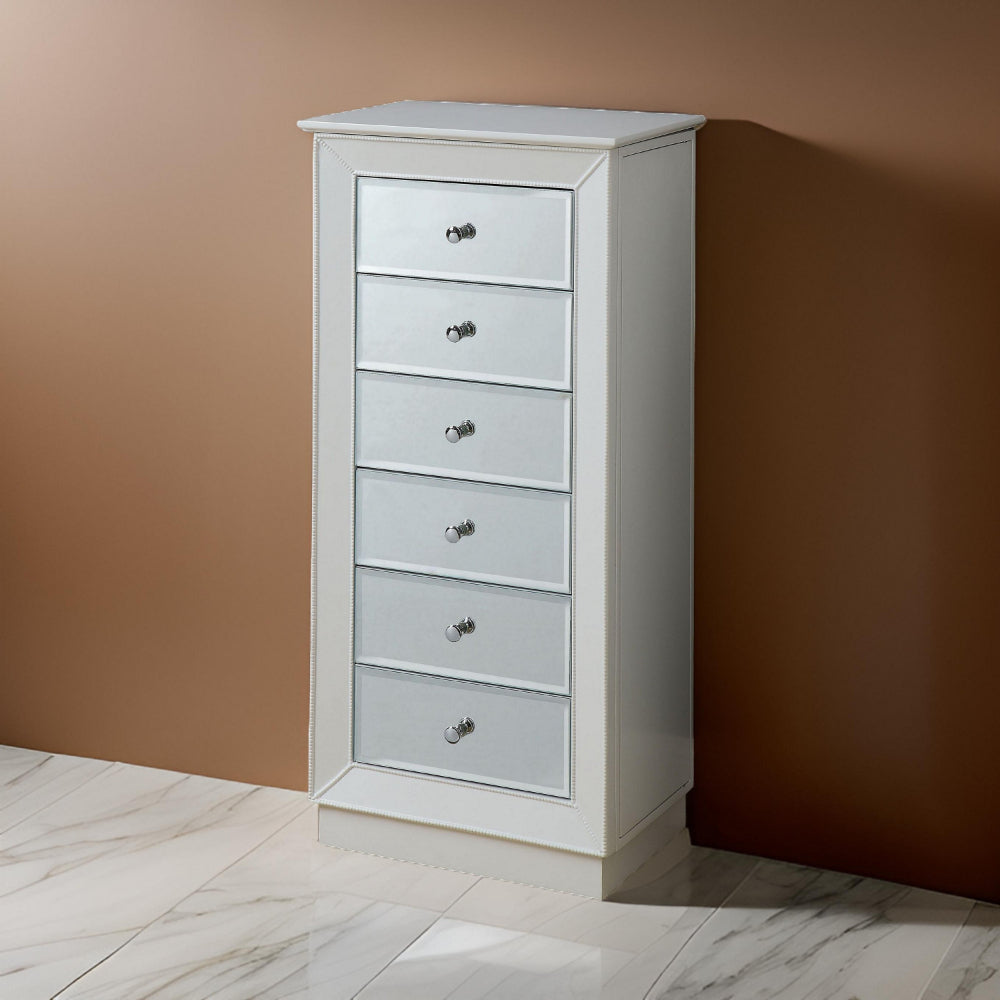 Jewelry Armoire | 6 Drawers | Mirror Front | White Finish