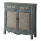 2 Door Cabinet Wooden Console Table with Scalloped Apron, Distressed Blue