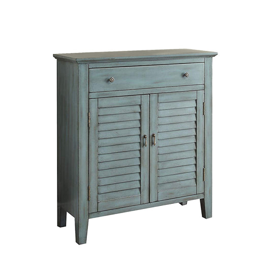 2 Shutter Door Cabinet Wooden Console Table with Tapered Legs, Antique Blue