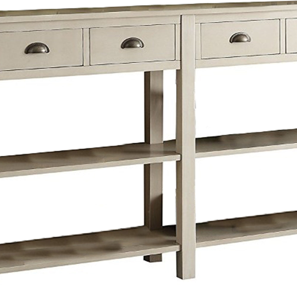 35 Inch Wooden Console Table with 4 Drawers and 2 Shelves, Cream - 97250