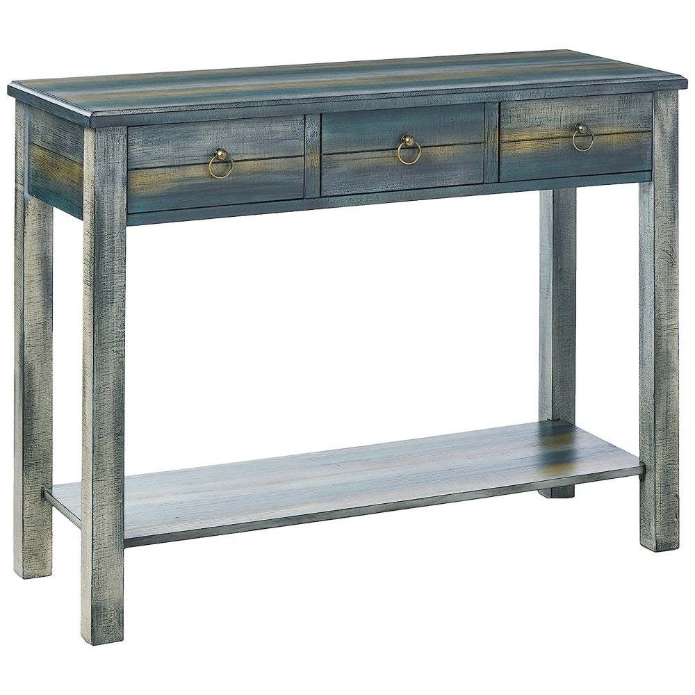 Glancio Beautiful Console Table, Antique Oak & Teal Blue