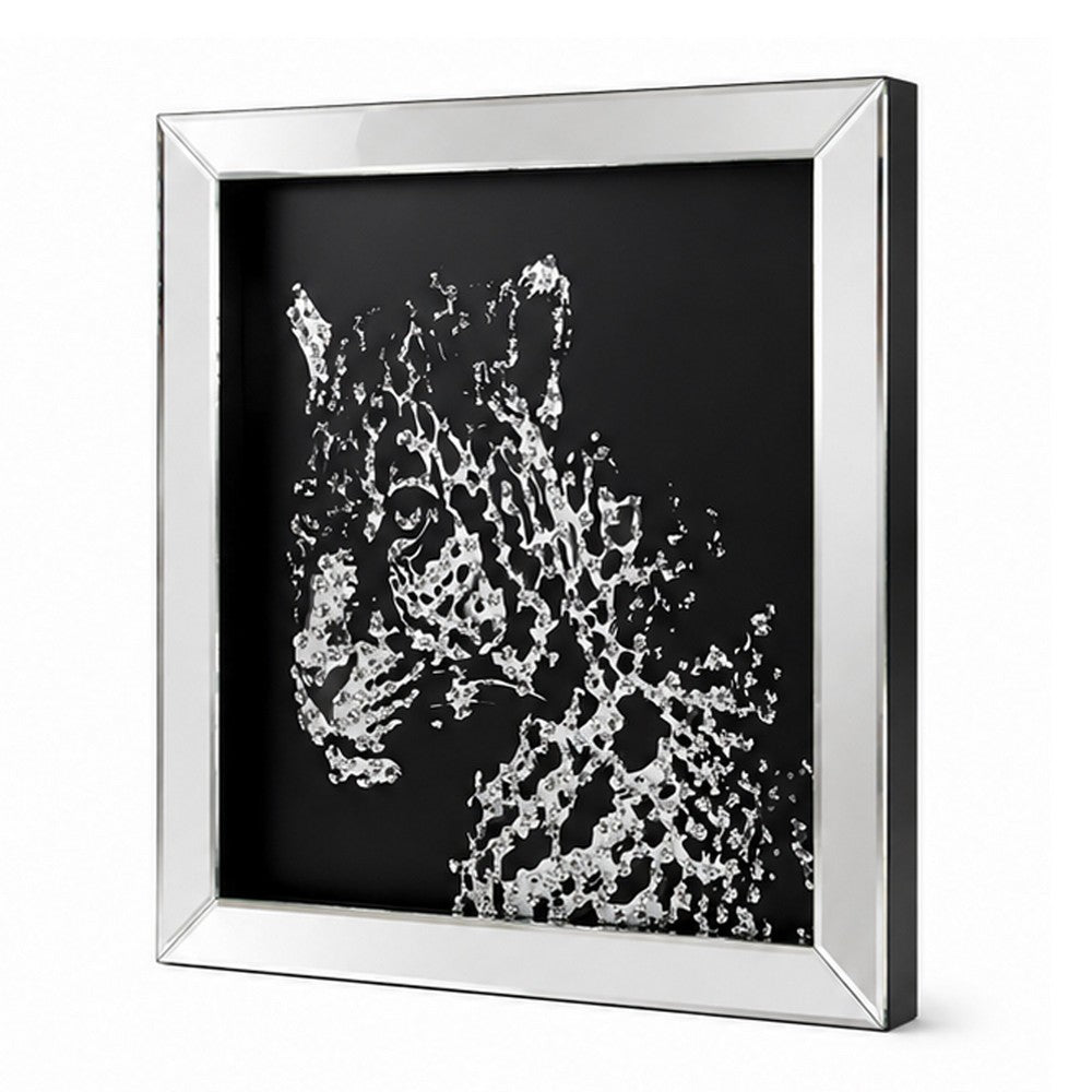 Wall Decor | Square | Leopard Design | Crystal Inlays | Black & Silver