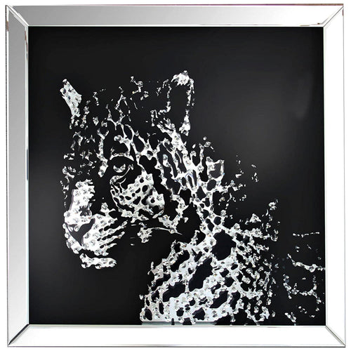Wall Decor | Square | Leopard Design | Crystal Inlays | Black & Silver
