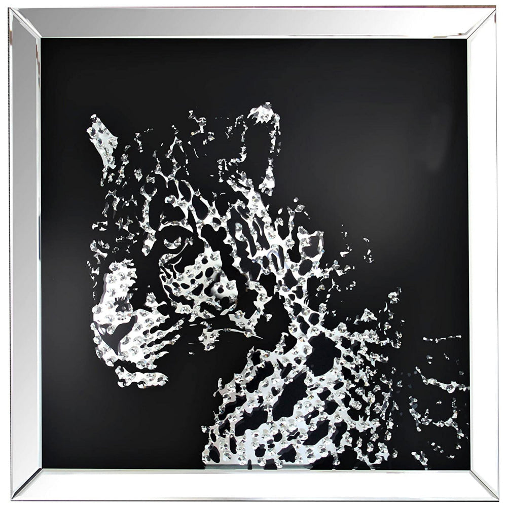Wall Decor | Square | Leopard Design | Crystal Inlays | Black & Silver