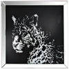 Square Shape Mirror framed Leopard Wall D‹¨«cor With Crystal Inlays, Black & Silver By Casagear Home