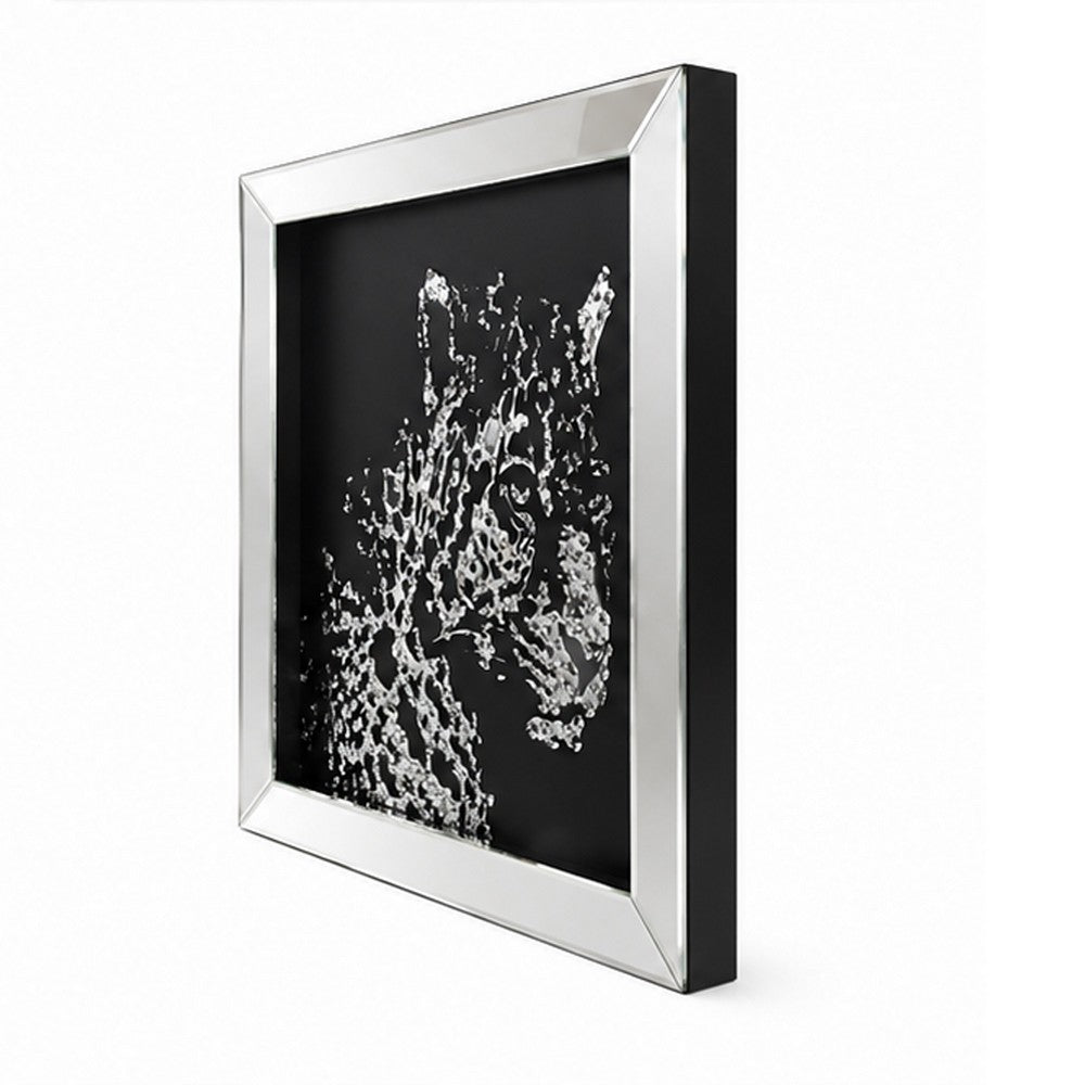 Wall Decor | Square | Leopard Design | Crystal Inlays | Black & Silver