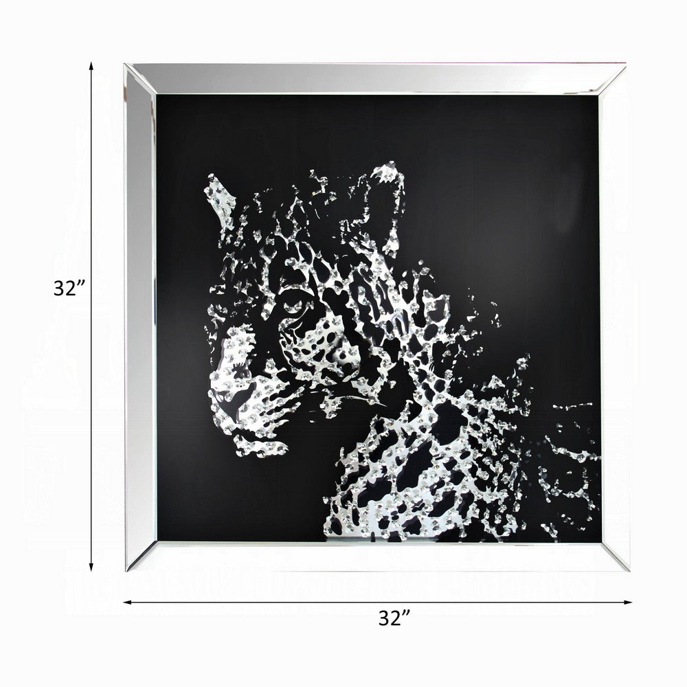 Wall Decor | Square | Leopard Design | Crystal Inlays | Black & Silver