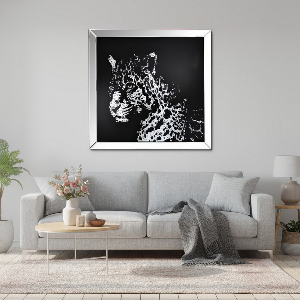 Wall Decor | Square | Leopard Design | Crystal Inlays | Black & Silver
