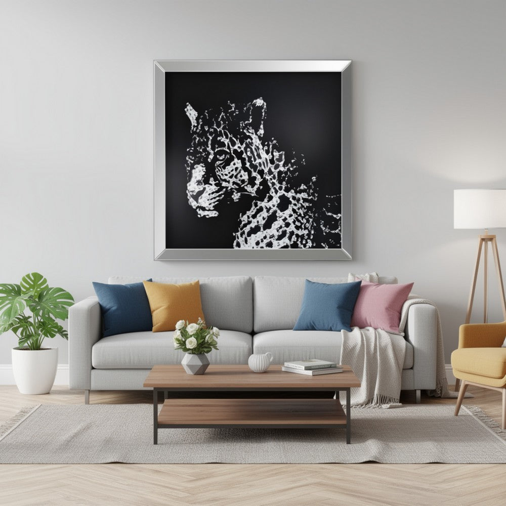 Wall Decor | Square | Leopard Design | Crystal Inlays | Black & Silver