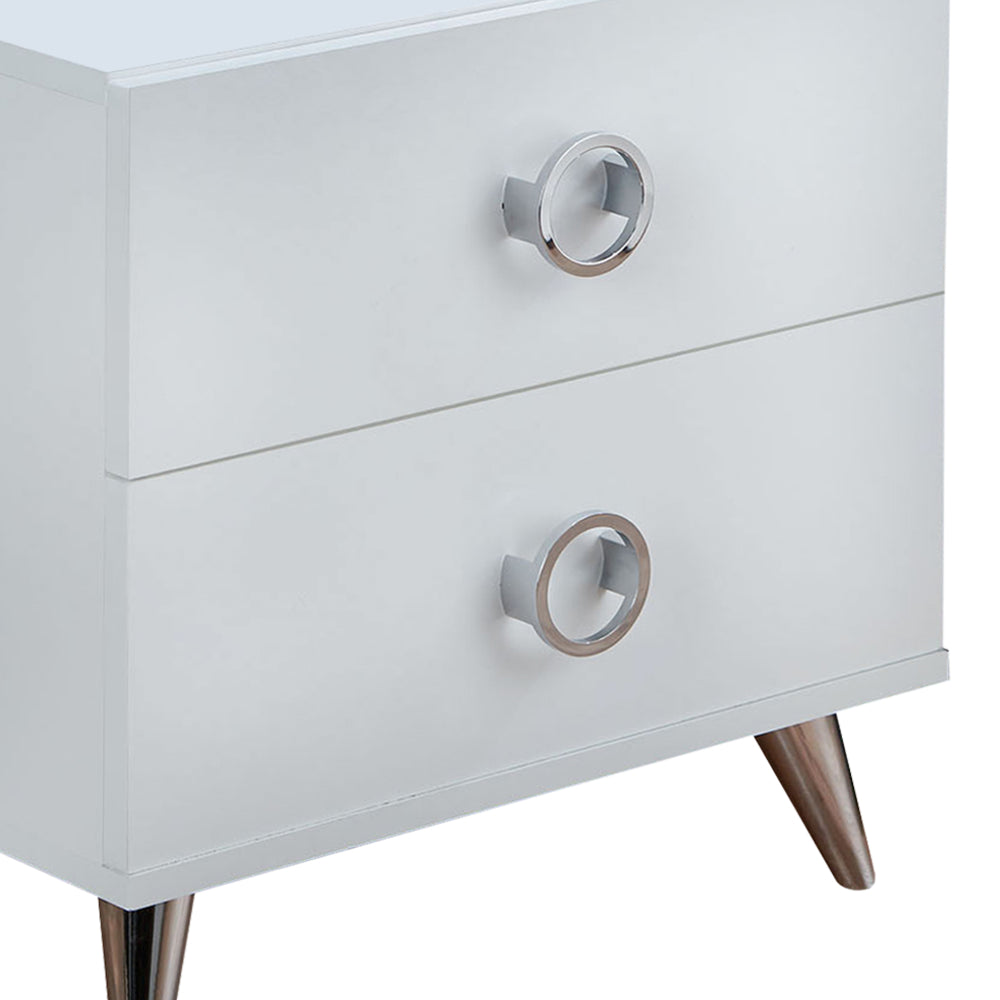 Modern Style Wood & Metal Nightstand By Elms, White & Chrome