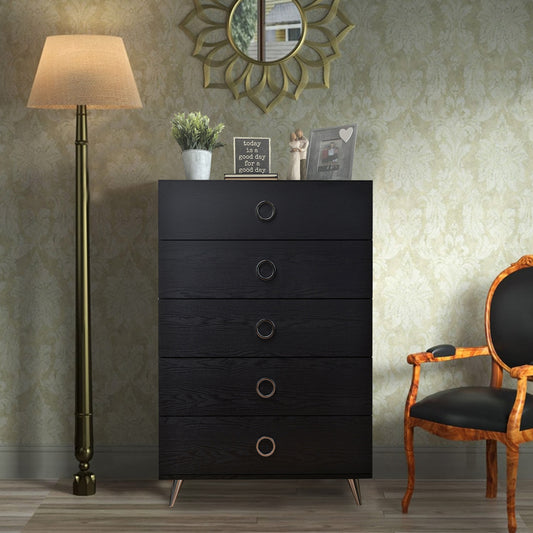 Five Drawers Wooden Chest In Contemporary Style, Black By ACME