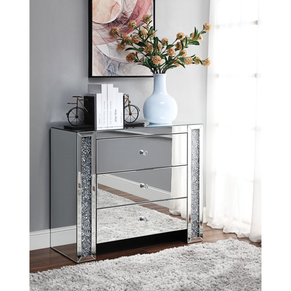 Noralie Console Table Mirror Faux Diamonds with Three Drawers-97642