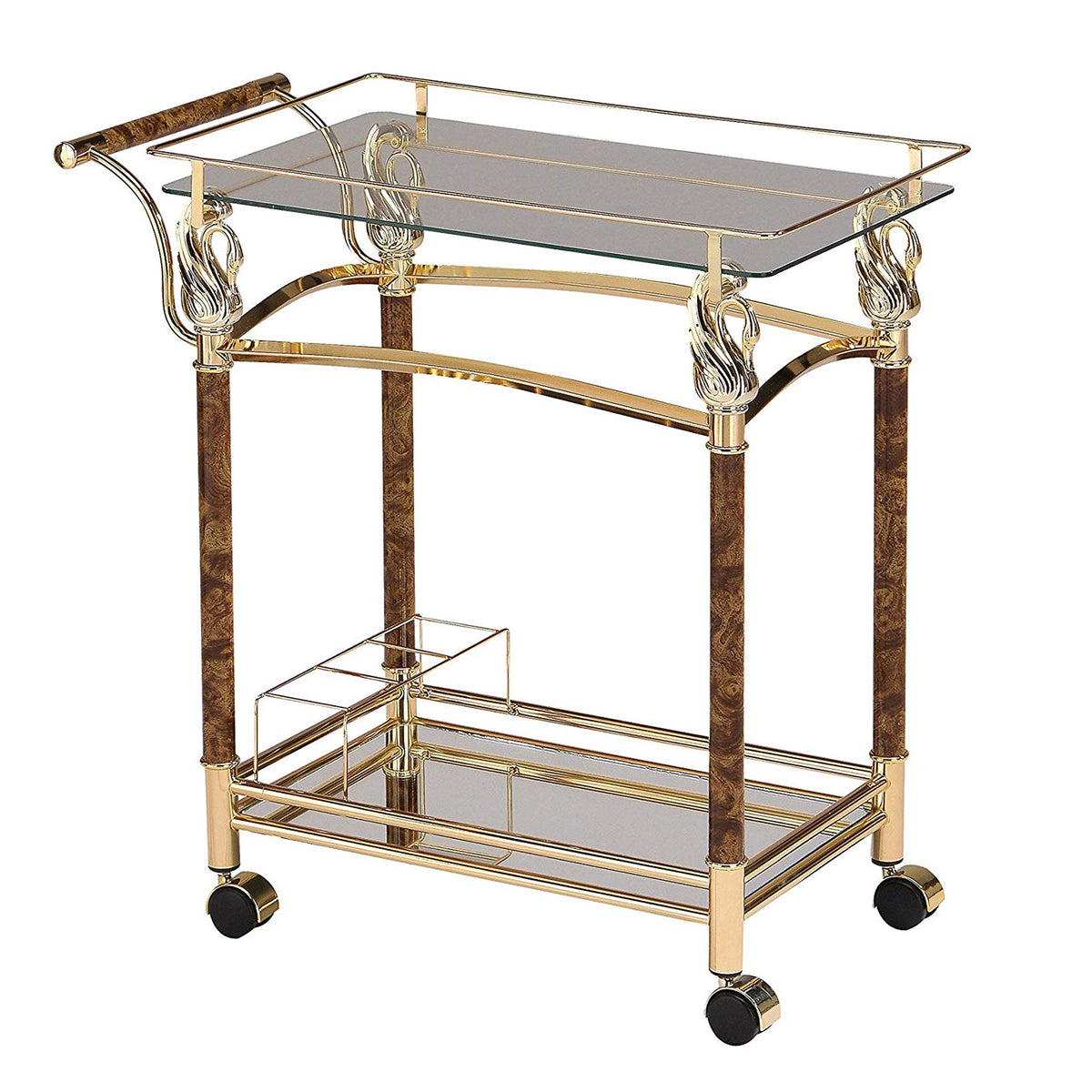 Serving Cart | Alluring Design | Gold Plated | Clear Glass